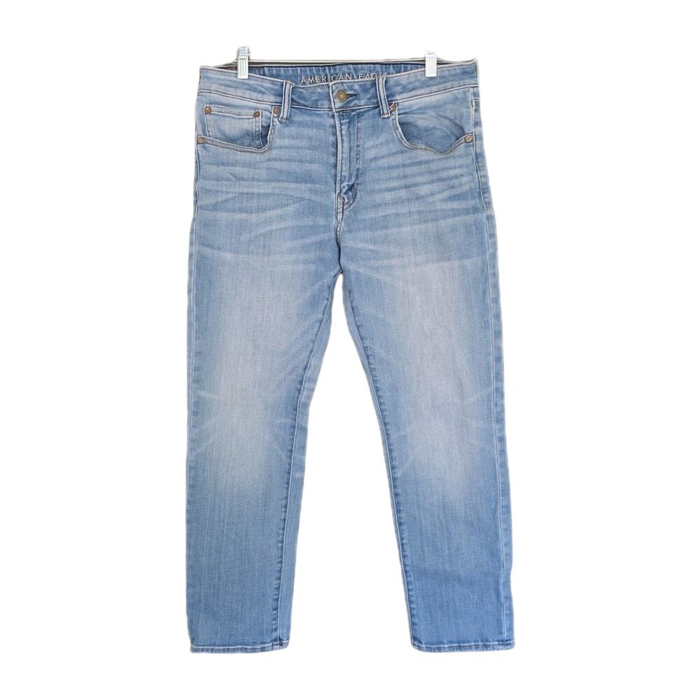 American Eagle Men Next Level Airflex 5 Pocket Design Light Blue Jean Size 34x30